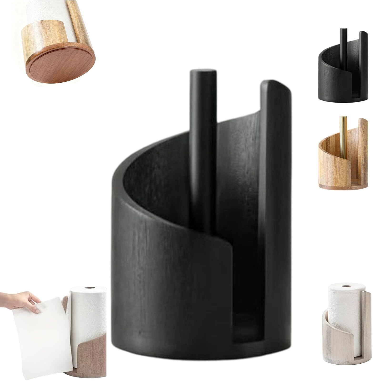 Mountain Paper Towel Holder 100% Natural Mango Wood, Mountain Paper Towel Holder Countertop with Mango Wood Round Base and Iron Holder, No Tools Or Installation Required (Brown)
