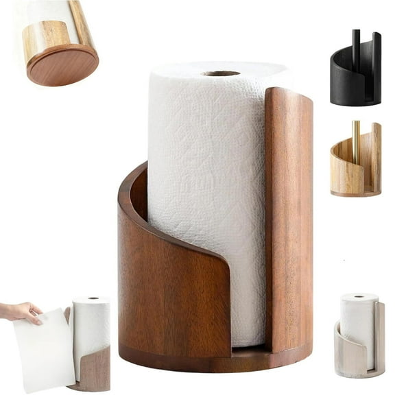 Mountain Paper Towel Holder 100% Natural Mango Wood, Mountain Paper Towel Holder Countertop with Mango Wood Round Base and Iron Holder, No Tools Or Installation Required (Brown)