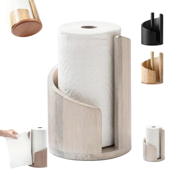 Mountain Paper Towel Holder 100% Natural Mango Wood, Mountain Paper Towel Holder Countertop with Mango Wood Round Base and Iron Holder, No Tools Or Installation Required (Brown)