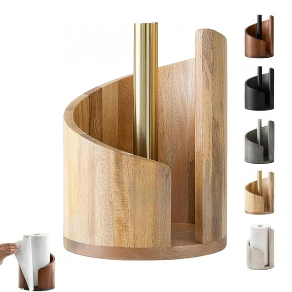Mountain Paper Towel Holder, 2026 New Wooden Mango Wood Stand, One-Handed Operation, Fits Jumbo Rolls, Modern Countertop Towel Holder for Kitchen & Bathroom, Beige