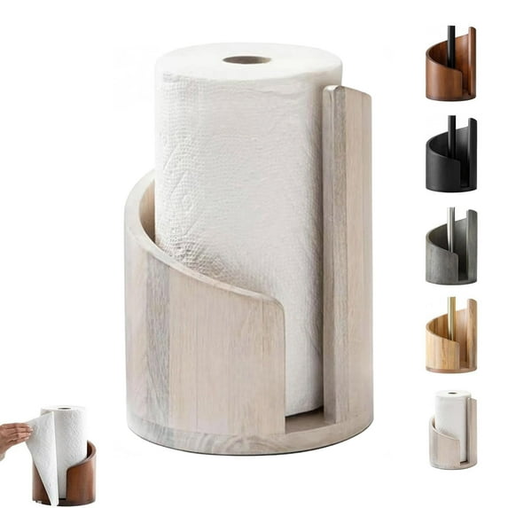 Mountain Paper Towel Holder, 2026 New Wooden Mango Wood Stand, One-Handed Operation, Fits Jumbo Rolls, Modern Countertop Towel Holder for Kitchen & Bathroom, White