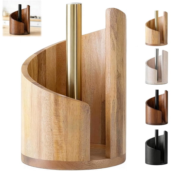 Mountain Paper Towel Holder Countertop, Black Wooden Base with Iron Stand for Kitchen Counter Organizer-Effortless One Hand Tearing Holds Jumbo Mega Rolls, Napkin Gadget for Dining Table Living Room