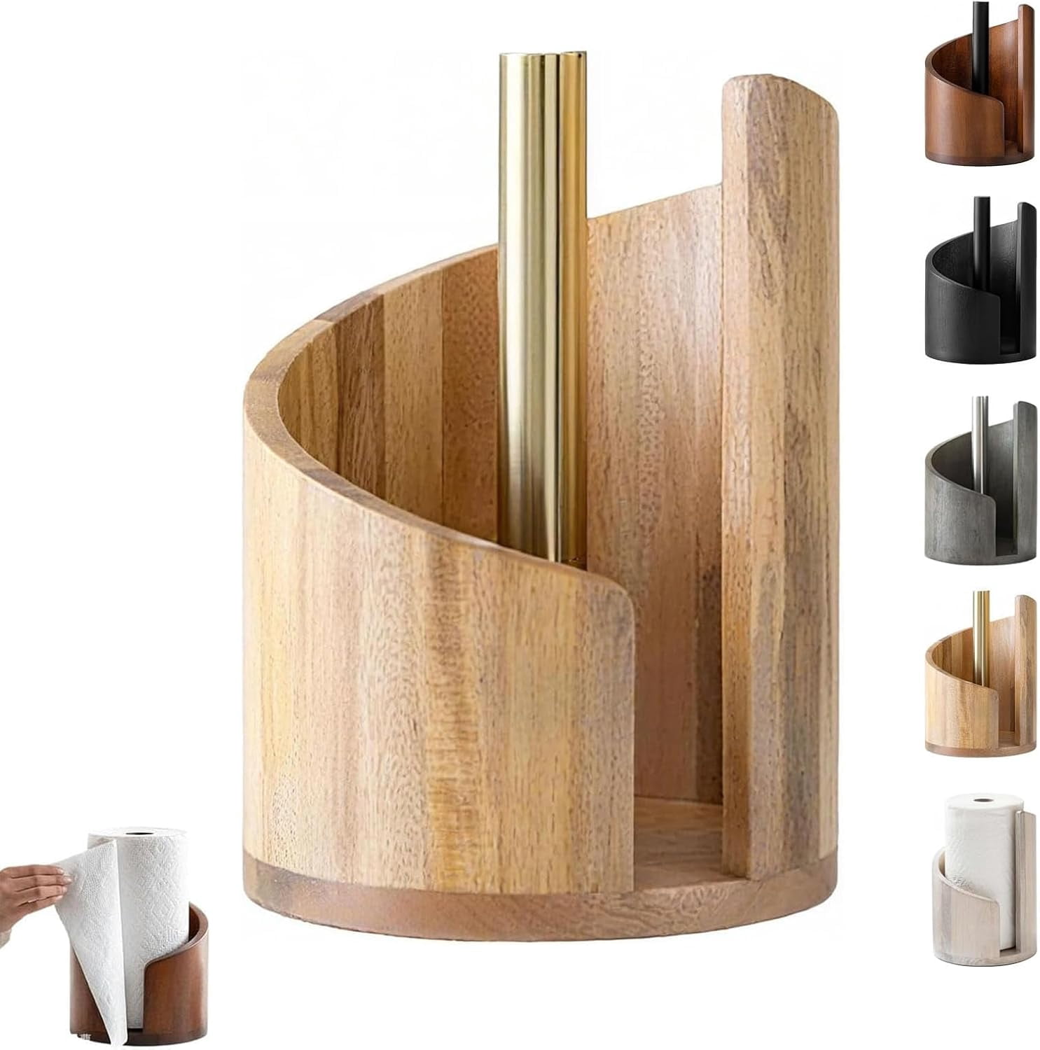 Mountain Paper Towel Holder Countertop with Mango Wood Base and Iron Stand, Natural Wood Paper Towel Holder for Stable, One-Handed Use in Kitchen and Bathroom