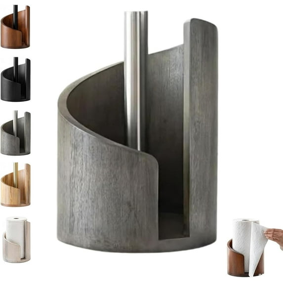 Mountain Paper Towel Holder Countertop with Mango Wood Round Base and Iron Holder, Wood Paper Towel Holders Countertop, Effortless One-Hand Tearing, Holds Jumbo and Mega Rolls