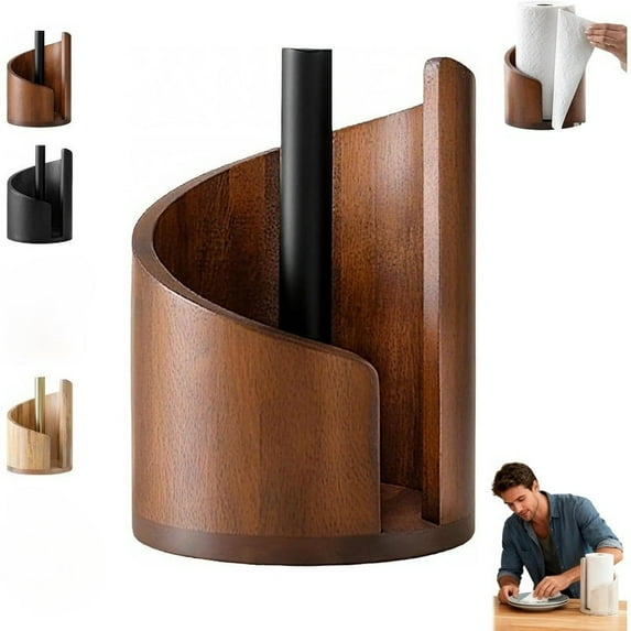 Mountain Paper Towel Holder Countertop with Mango Wood Round Base and Iron Holder - Wood Paper Towel Holders Countertop, Effortless One-Hand Tearing, Holds Jumbo and Mega Rolls