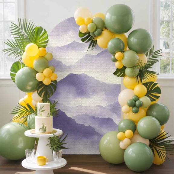 Mountain Peak Arch Backdrop Cover, 4FT, Modern Mist Purple Ink Wash Gradient Fog Country Spandex Arch Covers Double-Sided Backdrop for Wedding Birthday Party Photo Background Decoration