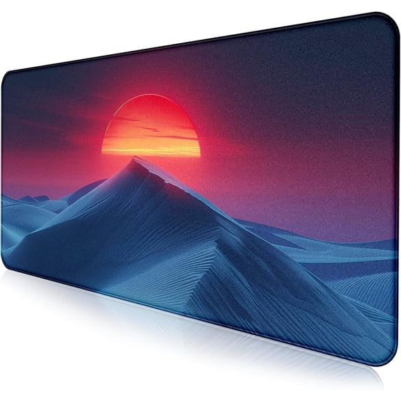 Mountain Peak Beautiful Scenery Game XXL Mouse Pad, Sunset Hill Extended Computer Decorative Table Pad with Stitched Edge Anti Slip Base Mouse Pad 35.4 x 15.7 x 0.12 Inches
