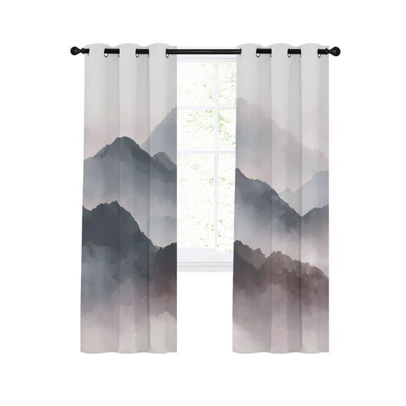 Mountain Peak Blackout Curtains for Bedroom Living Room, Modern Mist Gray Black Gradient Fog Country 45 In Long Thermal Insulated Room Darkening Drapes Grommet Window Treatments, 42 x 45 In