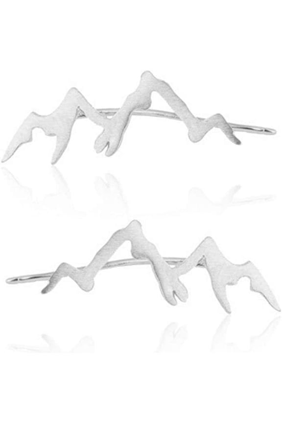 Mountain Peak Crawler Earring Set Mountains Climbers Wrap Unique Earrings (Silver)