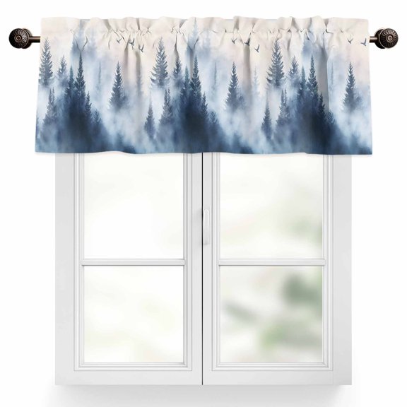 Mountain Peak Forest Valances for Windows, 42 x 12in, Silhouette Tree Bird Rod Pocket Kitchen Valance Curtain Light Filtering Window Treatments for Living Room Bedroom, 1 Panel