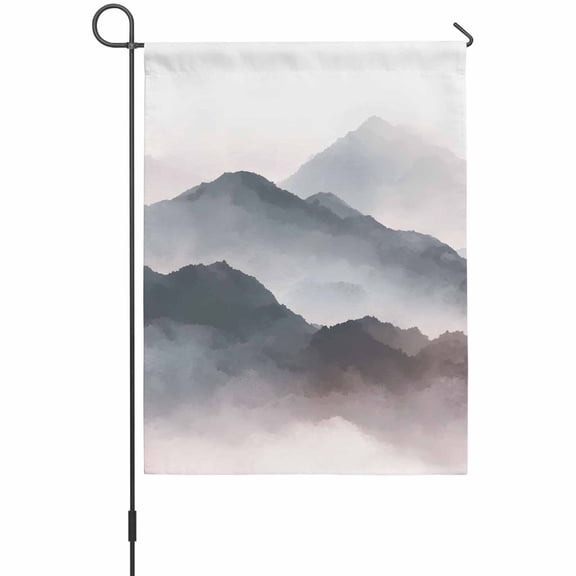 Mountain Peak Garden Flag 12 x 18 Inches, Modern Mist Gray Black Gradient Fog Country Weather Proof Outdoor Patio Flags Double Sided Small Garden Decoration for Yard Outside Home