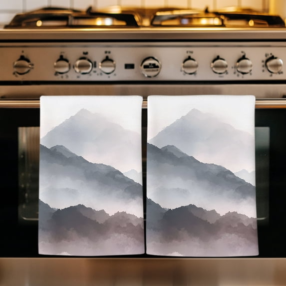 Mountain Peak Kitchen Towels Set of 4, Black Gray Mist Zen Modern Fantasy Absorbent Dish Towels for Kitchen, Microfiber Hand Towel, Quick Drying Tea Towel for Cleaning Decorative Dishcloths