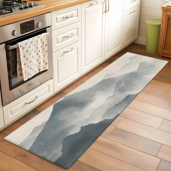 Mountain Peak Runner Rug Non Slip 2x6 Modern Mist Gray Ink Wash Gradient Fog Country Washable Rug Runner for Hallways Low Pile Kitchen Rugs Stain Resist Carpet for Bathroom Bedroom Entryway