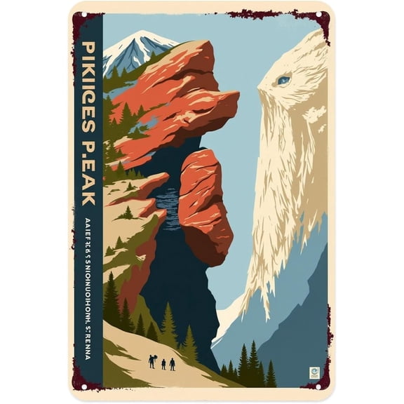 Mountain Peak View Vintage Scenic Landscape Metal Tin Sign, 8 x 12 in, Wall Art Decor for Garden, Yard, Porch, Bar, Home, Bedroom, Kitchen
