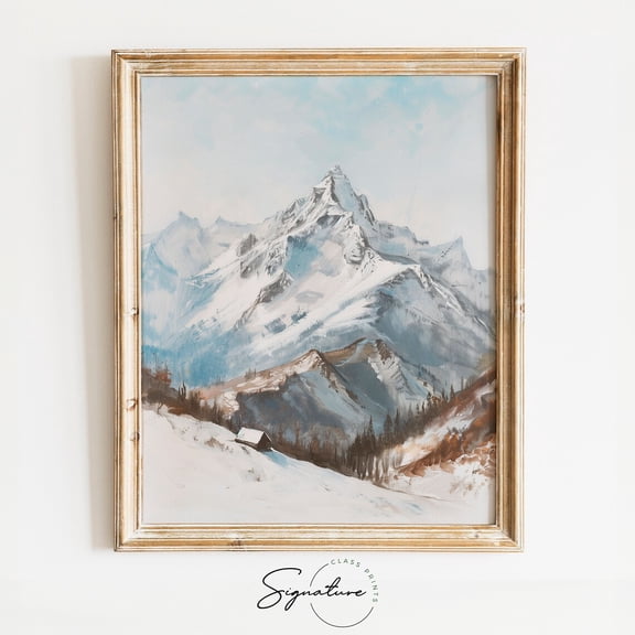 Mountain Peak Wall Art, Alpine Landscape Winter Snow Scene, Nature Wall Art, Rustic Cabin Decor, Wilderness Scene, 316 Warm Present Vintage UNFRAMED Poster Size 8x12