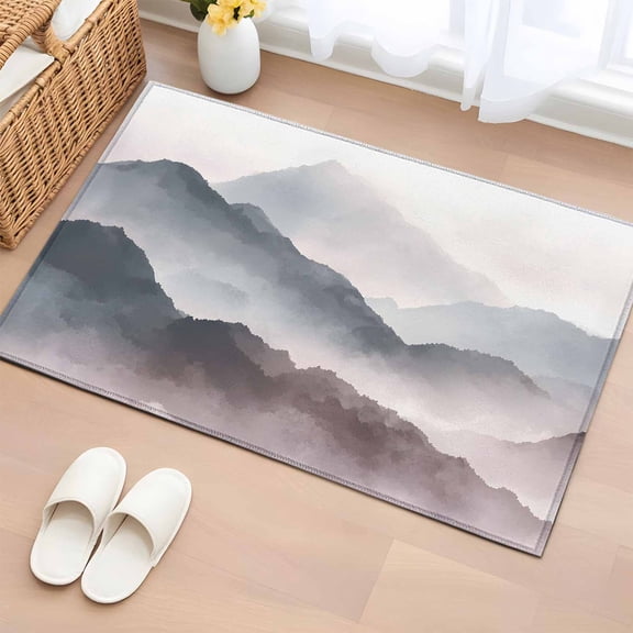 Mountain Peak Washable Area Rug 2 x 3 ft Modern Mist Gray Black Gradient Fog Country , Soft Non Slip Rugs Stain Repellent Indoor Felt Carpet for Living Dining Room Bedroom Home Office
