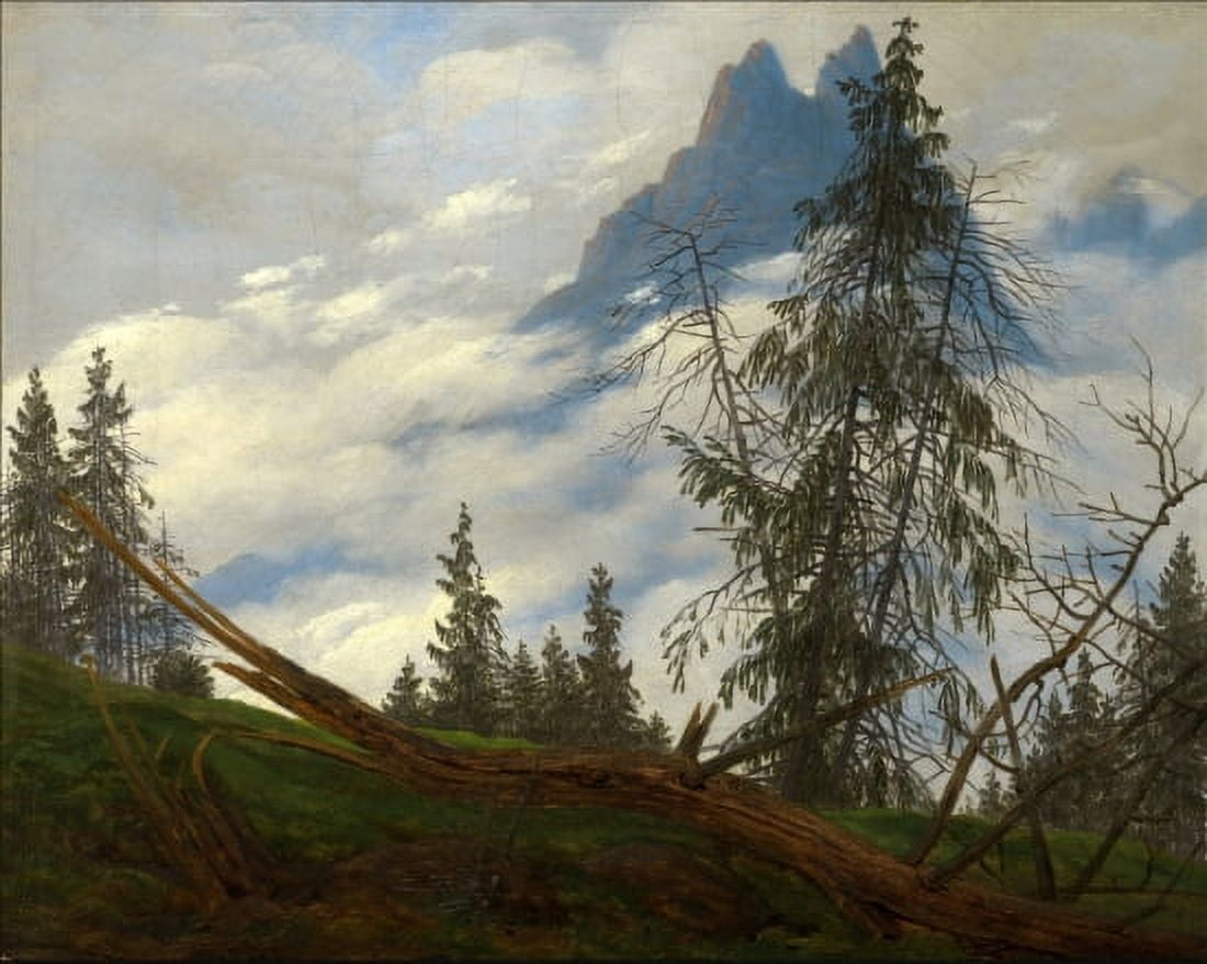 Mountain Peak With Drifting Clouds Canvas Art - Caspar David Friedrich (18 x 24)