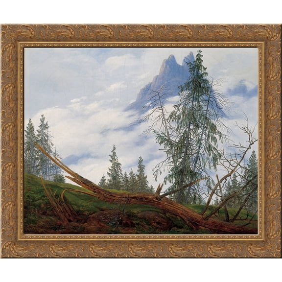 Mountain Peak with Drifting Clouds 24x20 Gold Ornate Wood Framed Canvas Art by Caspar David Friedrich