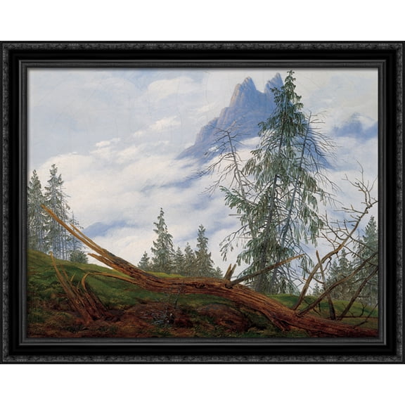 Mountain Peak with Drifting Clouds 34x28 Large Black Ornate Wood Framed Canvas Art by Caspar David Friedrich