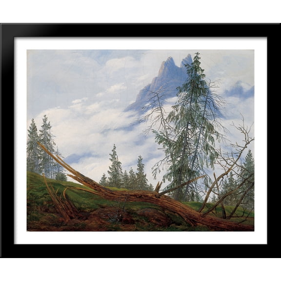 Mountain Peak with Drifting Clouds 34x28 Large Black Wood Framed Print Art by Caspar David Friedrich