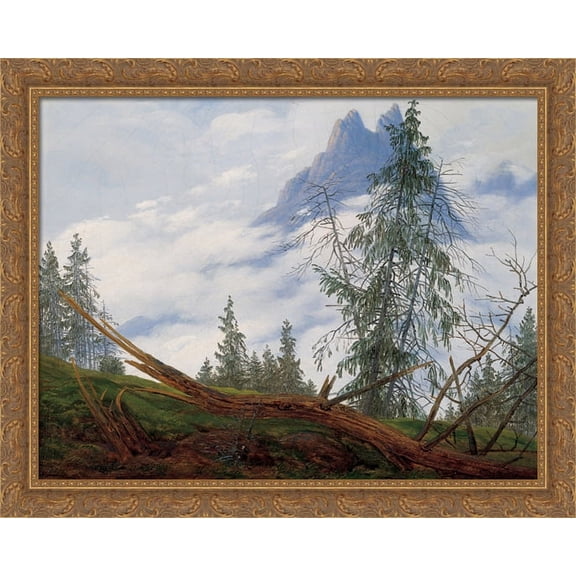 Mountain Peak with Drifting Clouds 34x28 Large Gold Ornate Wood Framed Canvas Art by Caspar David Friedrich