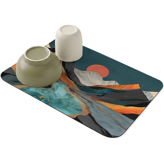 Mountain Peaks Abstract Geometric Dish Drying Mat,Absorbent ...