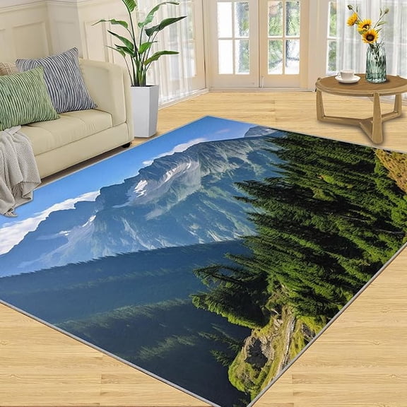 Mountain Peaks Area Rug, Forest Rolling Hills Rugs for Bedroom, Indoor Non-Slip Kids Rugs, Machine Washable Breathable Durable Carpet for Front Entrance Floor Decor 2 x 3ft