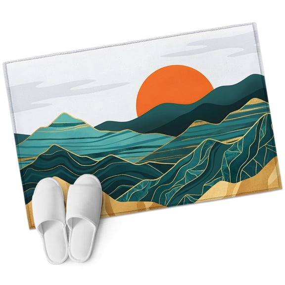 Mountain Peaks Bathroom Rug Washable 2x3 Entryway Rug Non Slip Rising Sun Golden Ridges Minimalist Front Door Mat Low Pile Indoor Doormat Throw Floor Carpet for Kitchen Bedroom Entrance