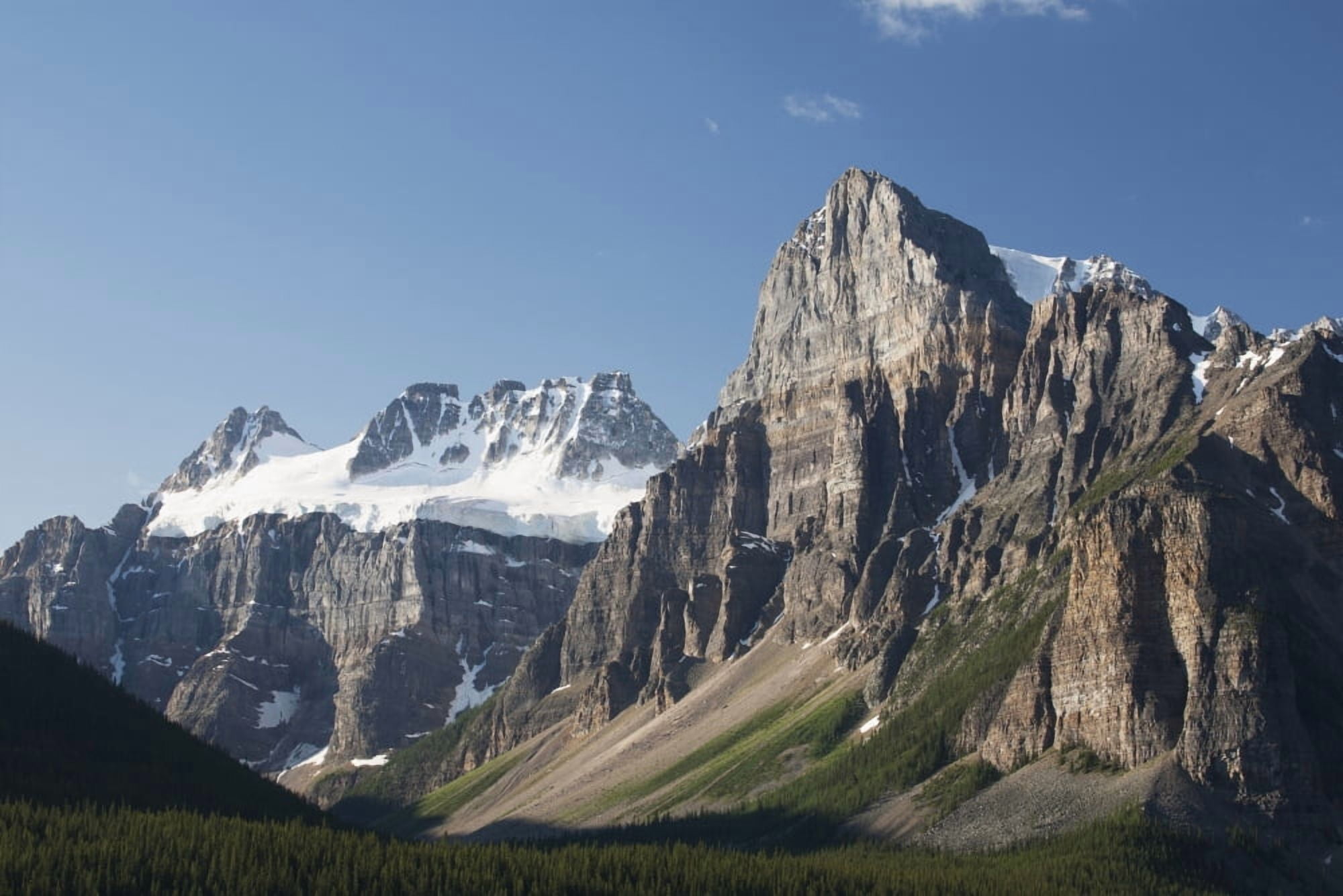 Mountain Peaks With Cliff Face And Blue Sky Alberta Canada Canvas Art - Michael Interisano Design Pics (18 x 12)