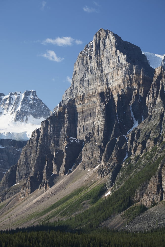Mountain Peaks With Cliff Face And Blue Sky Alberta Canada Canvas Art - Michael Interisano Design Pics (24 x 38)