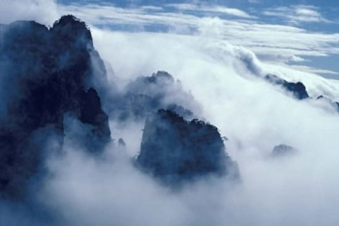 Mountain Peaks in Mist Mt Huangshan (Yellow Mountain) China Canvas Art - Keren Su DanitaDelimont (18 x 12)