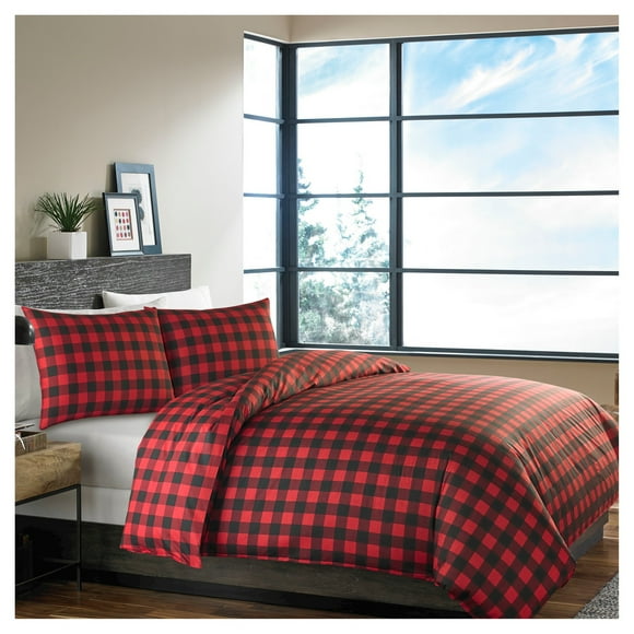 Mountain Plaid Duvet Cover And Sham Set (Twin) Red