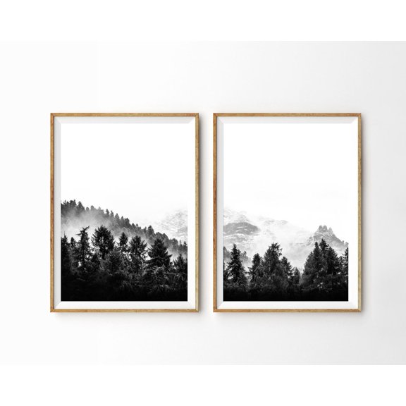Mountain Prints Forest Print Black and White Nordic Landscape Photo Set 2 Unframed Paper Print 8x12