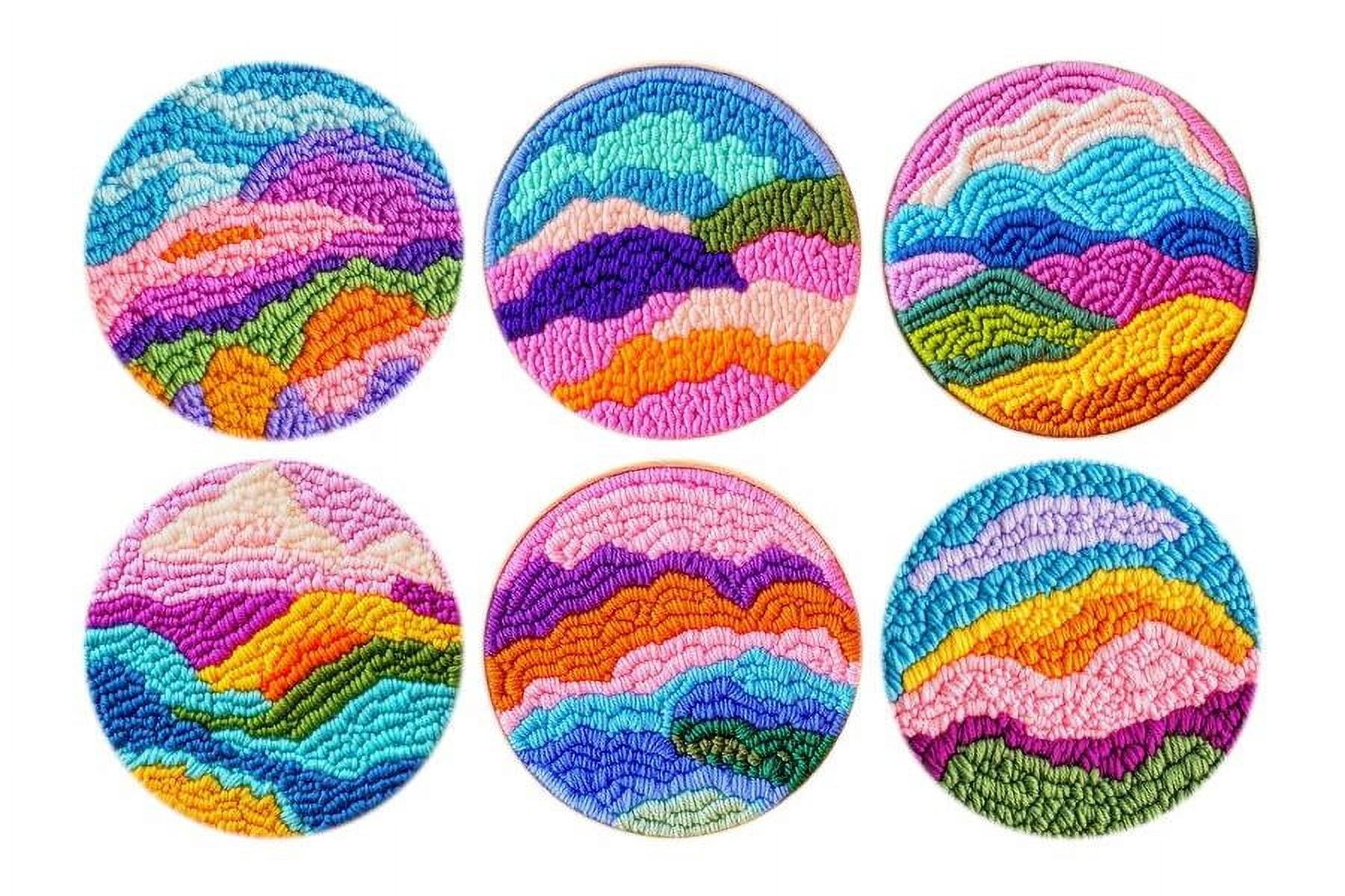 Mountain Punch Needle Coasters Kit,6-pattern punch needle Needle Coasters Kit ,Punch Art for Beginners,Suitable for Home Decoration