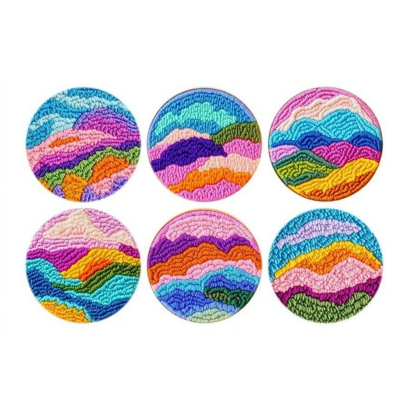 Mountain Punch Needle Coasters Kit,6-pattern punch needle Needle Coasters Kit ,Punch Art for Beginners,Suitable for Home Decoration