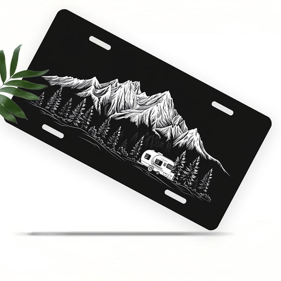 Mountain RV Scene Front License Plate, Metal License Plate, Funny Standard Plates Personalized Novelty Decorative For Men/Women/Boys/Girls Car 6×12 Inch