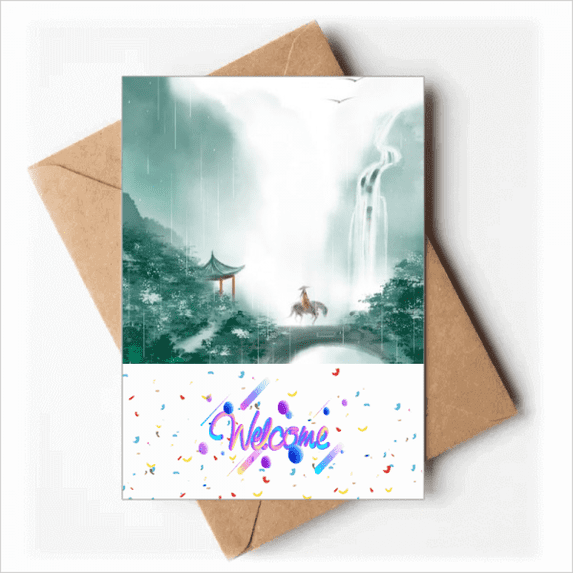 Mountain Rain Mo Chinese Watercolor Welcome Back Greeting Cards Envelopes Blank