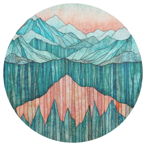Mountain Range Art 15.4in Diameter PVC Plate Mat, Heat-Resistant and Cuttable, Kitchen Decor