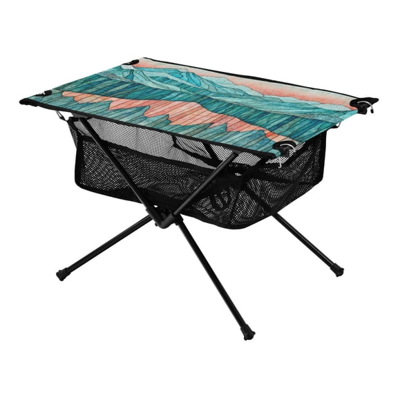 Mountain Range Art Galaxy Pine Tree Xmas Painting Christmas Kids Camping Tables Folding Table for Children 23.6x15.7in 600D Oxford Fabric 110lb Capacity