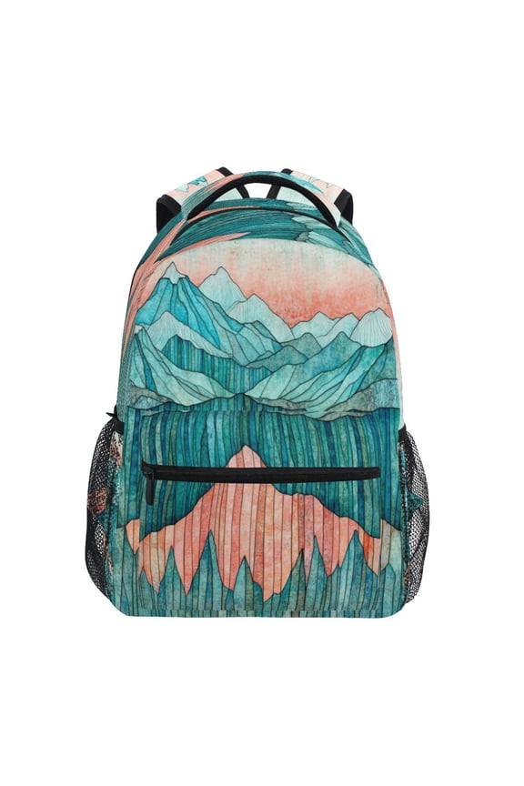Mountain Range Art Stylish Large Backpack 15L Self-Standing Durable Twill for School, Office and Travel Use