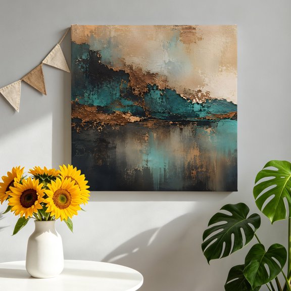 Mountain Range Canvas Wall Art, Abstract Vintage Green Golden Foil Accent Textured Framed Canvas Wall Decor Picture Print Artwork Decorations for Living Room Office Ready to Hang 10"x10"
