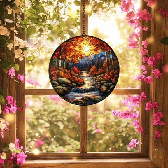 Mountain Range GLASS SUNCATCHER Mountains Scene Window Hanging Natural Sunset Home Decor Mountains Lover Gift For Mom Hiking Lover