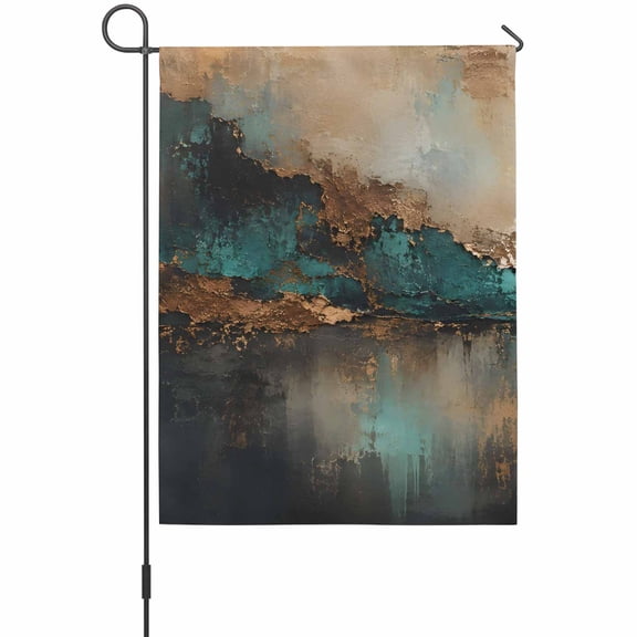 Mountain Range Garden Flag 12 x 18 Inches, Abstract Vintage Green Golden Foil Accent Textured Weather Proof Outdoor Patio Flags Double Sided Small Garden Decoration for Yard Outside Home