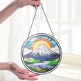 thumbnail image 1 of Mountain Range Glass Suncatcher v5, Nature Landscape Window Art, Rustic Cabin, 6.3 in, 1 of 3