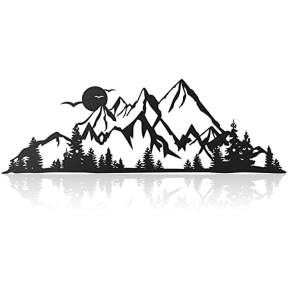 Mountain Range Metal Wall Art Decor Summit Rustic Wall Sign Forest Home Decor Sign Mountain Scene Art, 15.7 x 5.3 Inch(Black)