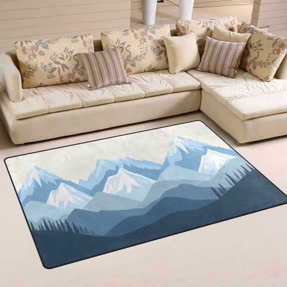 Mountain Range Silhouette Soft Polyester Area Rug 31''x20'', Non Slip, Memory Foam, Water Absorbent