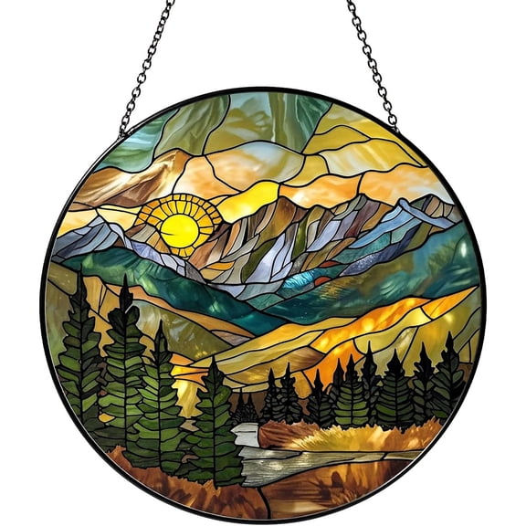 Mountain Range Sun Catcher Stained Glass Window Hanging for Women Wall DecorHandmade Sun Catcher Decoration for Garden Home Housewarming Gifts