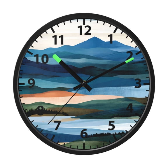 Mountain Range Wall Clock 12 Inch Voice Activated Night Light Silent Non Ticking