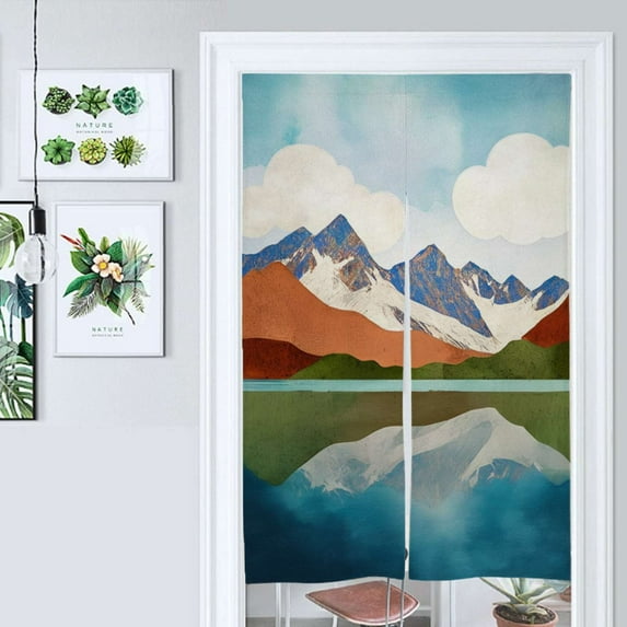 Mountain Reflection Art Print Door Curtain Nordic Living Room DoorCurtain Porch Partition Curtain Kitchen Rative Half Curtain