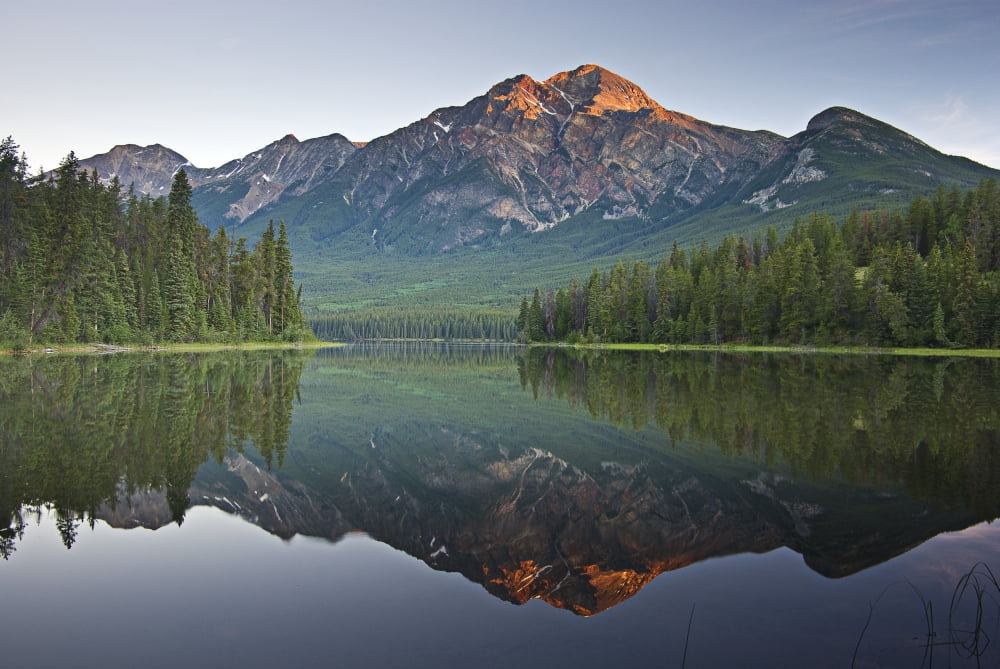 Mountain Reflection Pyramid Mountain Jasper Alberta Canada Canvas Art - Robert Brown Design Pics (18 x 12)